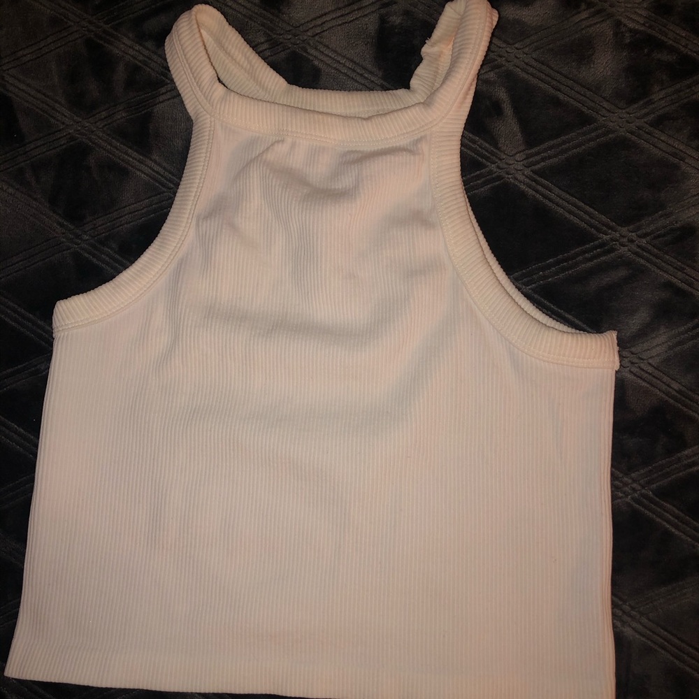 Skylee white high neck crop top shirt